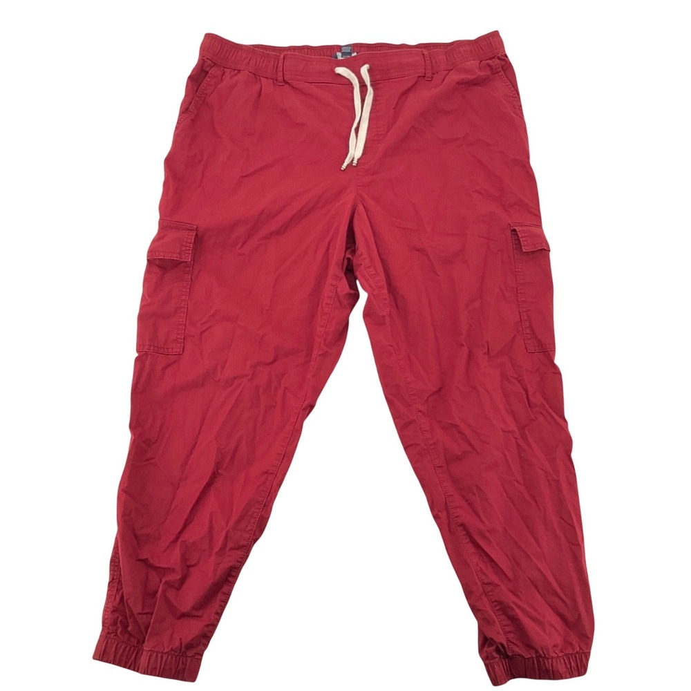Tommy Hilfiger Cargo Jogger Pants Mens XL Red Cotton Drawstring Utility Gorpcore
